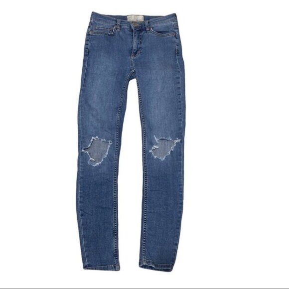 Free People Blue Distressed Skinny Jeans Size 25 - Picture 2 of 11